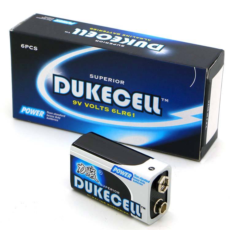 DUKECELL Factory Price Long Lasting Battery Life Super 9V 6LR61 Alkaline Battery